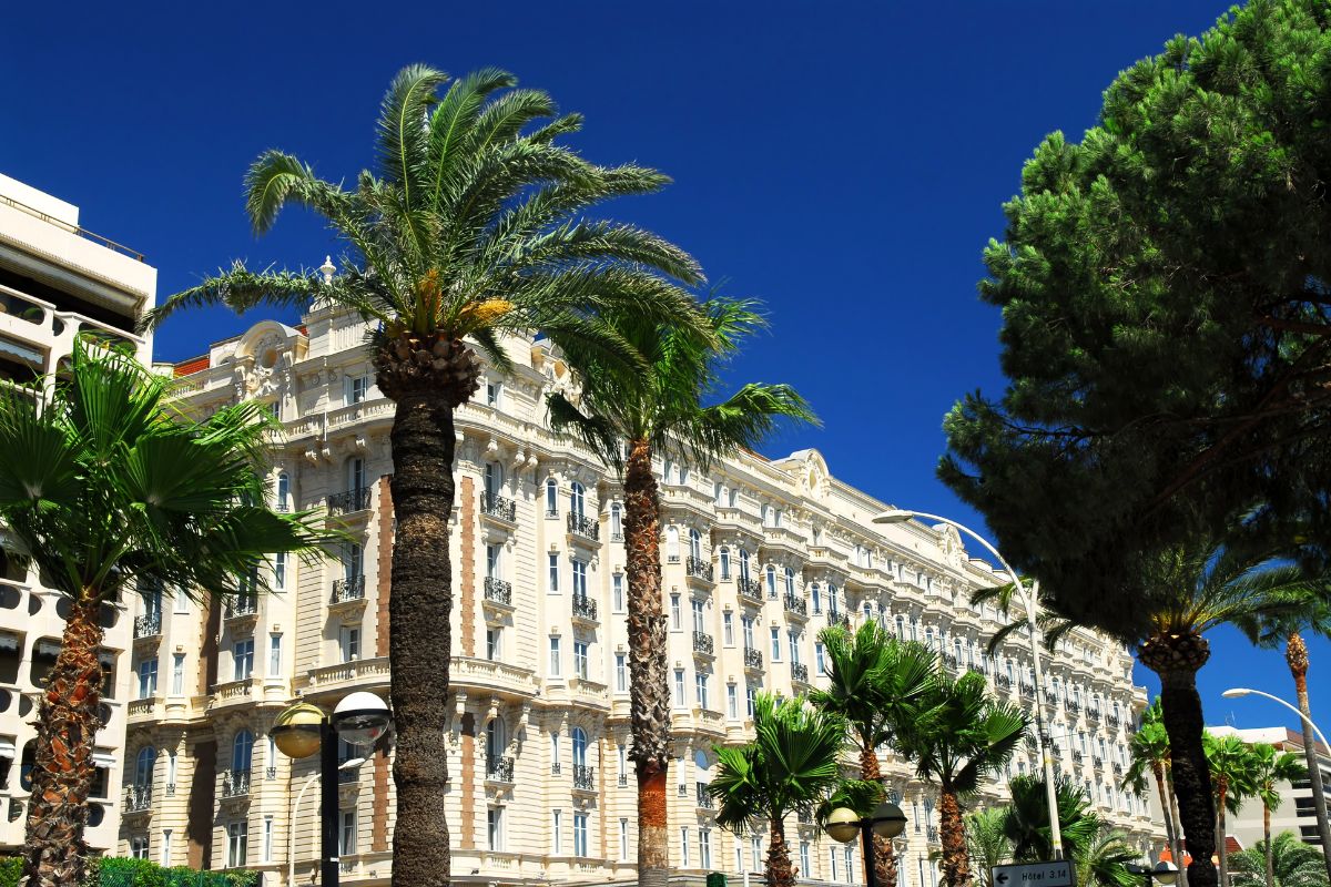 La Croisette di Cannes, lungomare con palme e hotel di lusso