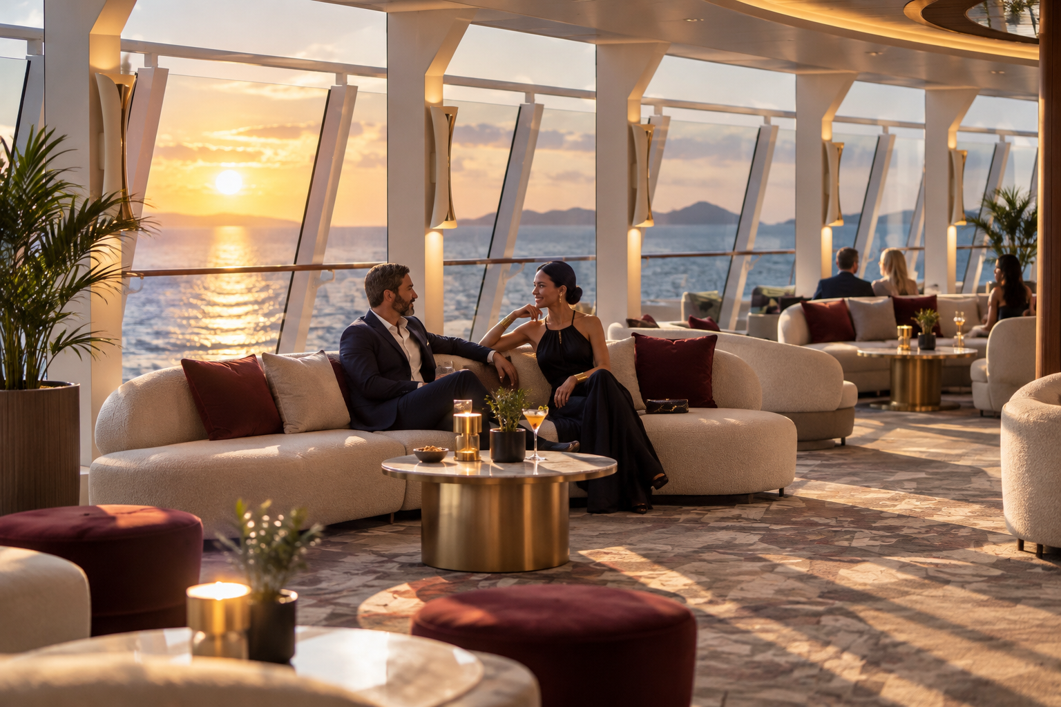 Top Sail Lounge MSC Yacht Club al tramonto